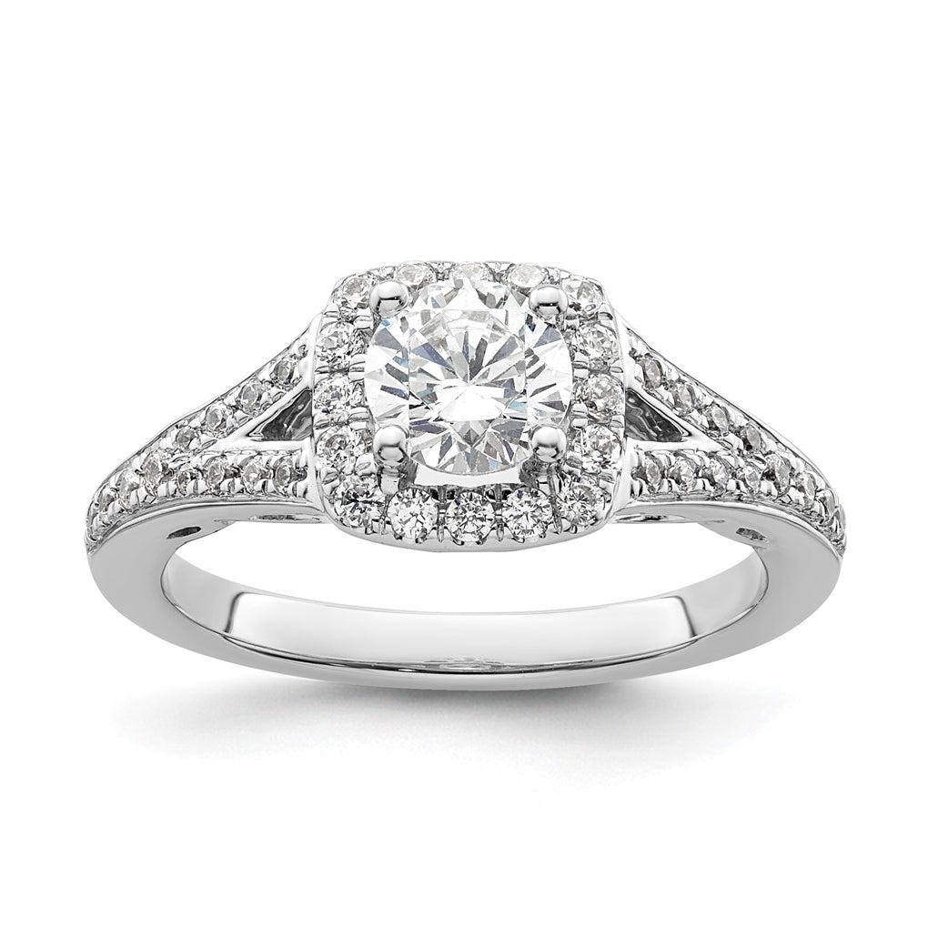 14k White Gold Halo Plus (Holds 3/4 carat (5.8mm) Round Center) 3/8 carat Diamond Semi-Mount Engagement Ring,  2.2 to 2.1 mm (tapered)
