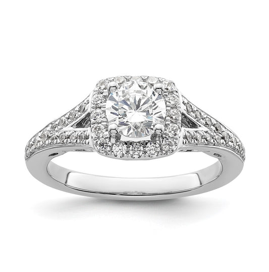 14k White Gold Halo Plus (Holds 3/4 carat (5.8mm) Round Center) 3/8 carat Diamond Semi-Mount Engagement Ring,  2.2 to 2.1 mm (tapered)