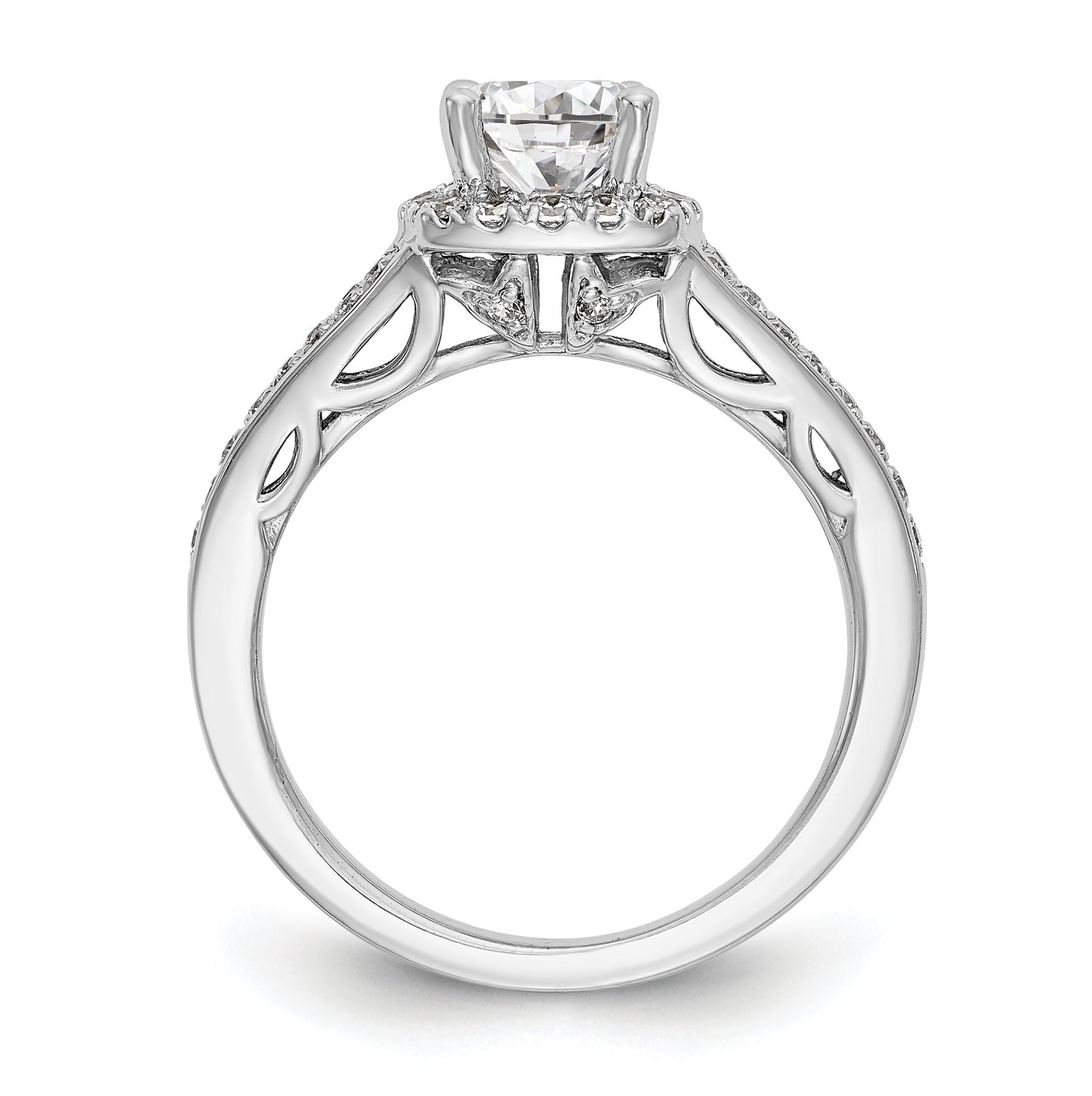 14k White Gold Halo Plus (Holds 1ct (6.5mm) Round Center) 3/8ct Diamond Semi-Mount Engagement Ring