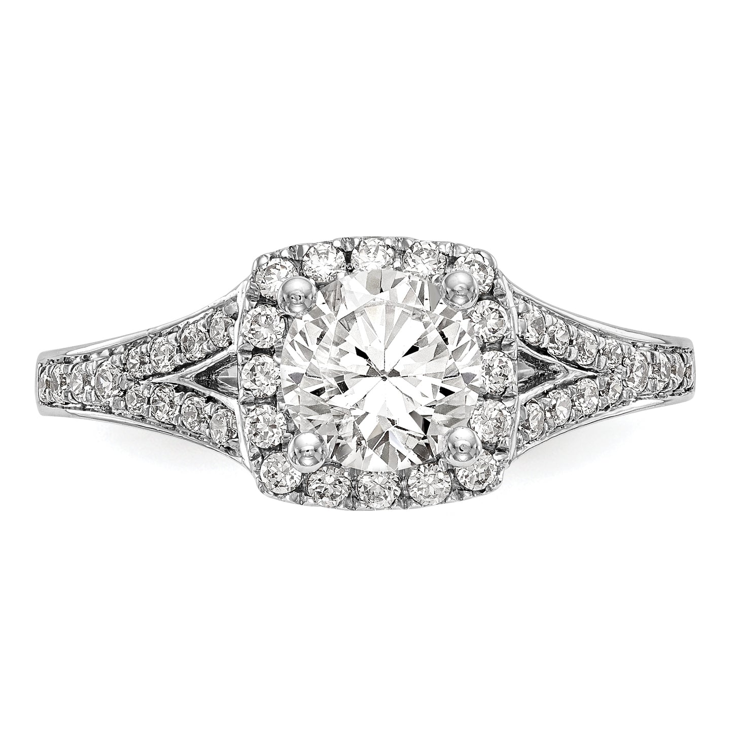 14k White Gold Halo Plus (Holds 1ct (6.5mm) Round Center) 3/8ct Diamond Semi-Mount Engagement Ring