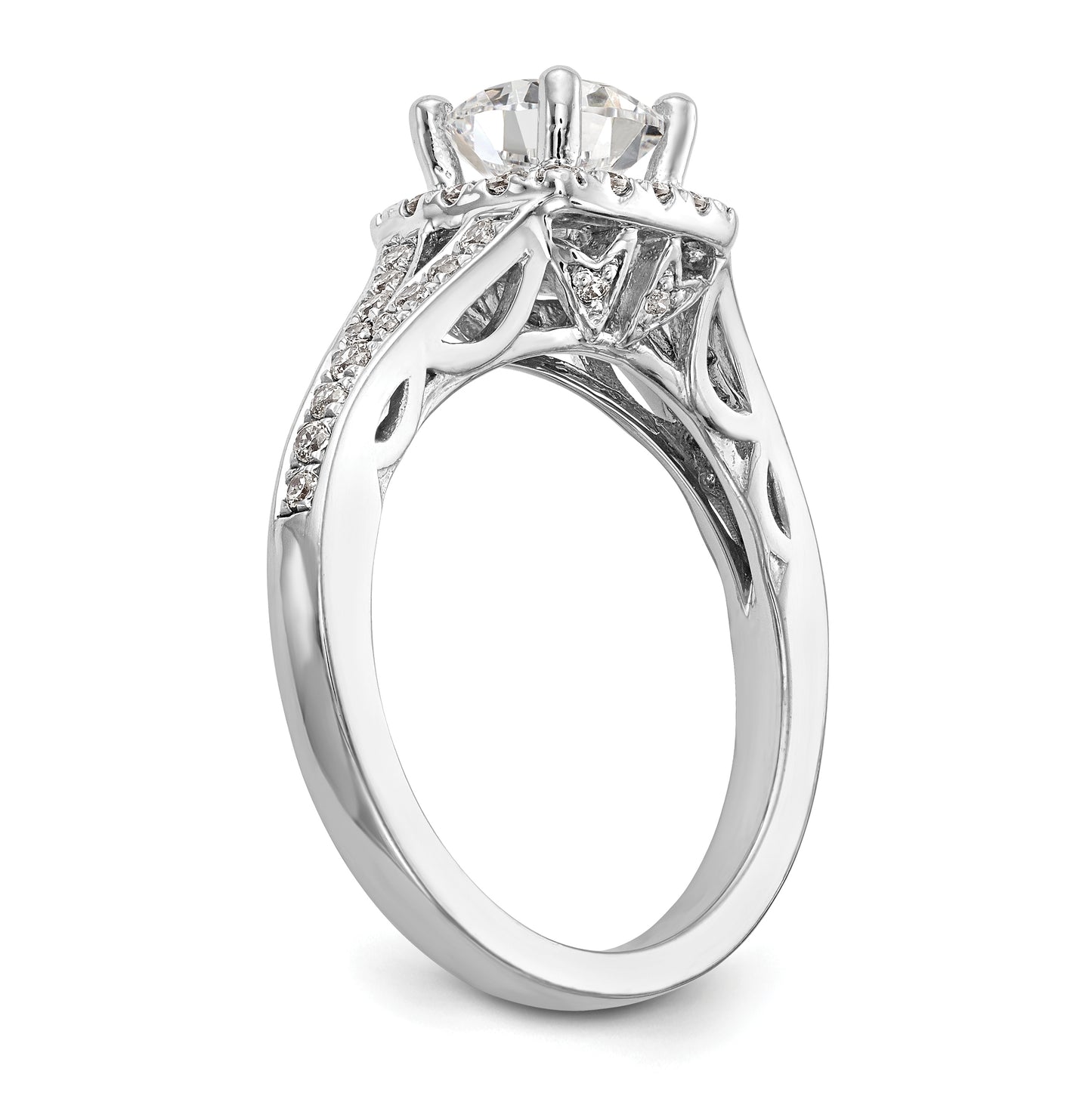 14k White Gold Halo Plus (Holds 1ct (6.5mm) Round Center) 3/8ct Diamond Semi-Mount Engagement Ring