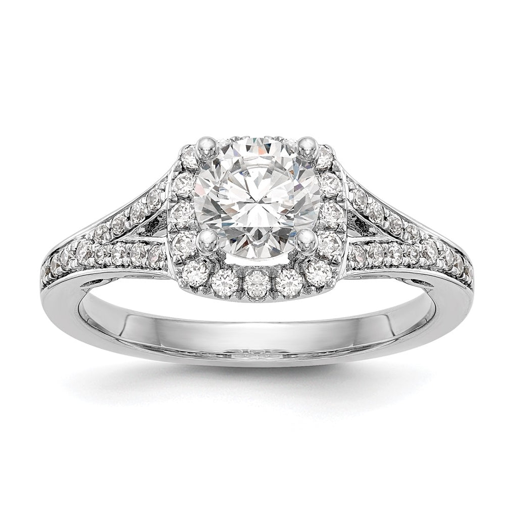 14k White Gold Halo Plus (Holds 1ct (6.5mm) Round Center) 3/8ct Diamond Semi-Mount Engagement Ring