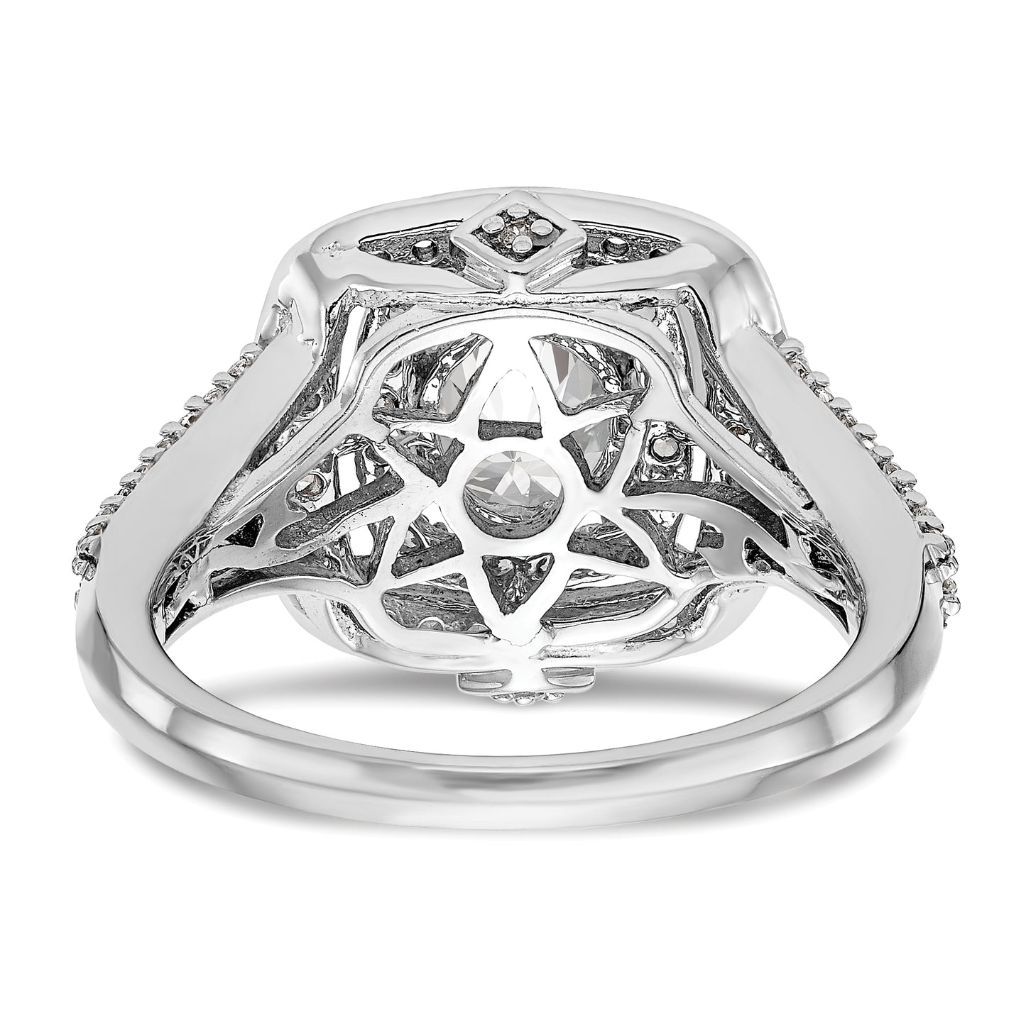 14K White Gold Double Halo (Holds 1 carat (6..5mm) Round Center) 1/2 carat Diamond Semi-Mount Engagement Ring