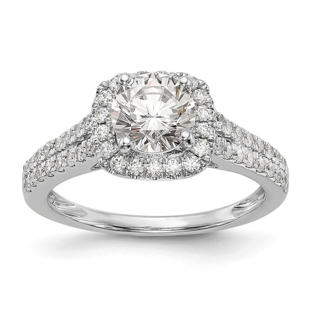 14k White Gold Halo Plus Peg Set 1/2ct Diamond Semi-Mount Engagement Ring