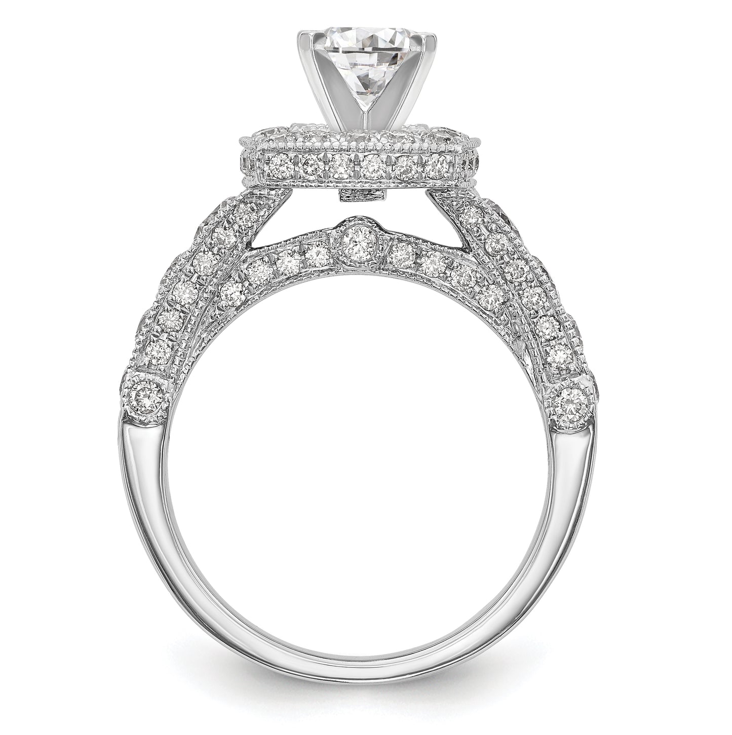 14K White Gold Halo Plus Peg Set 1.5 carat Diamond Semi-Mount Engagement Ring