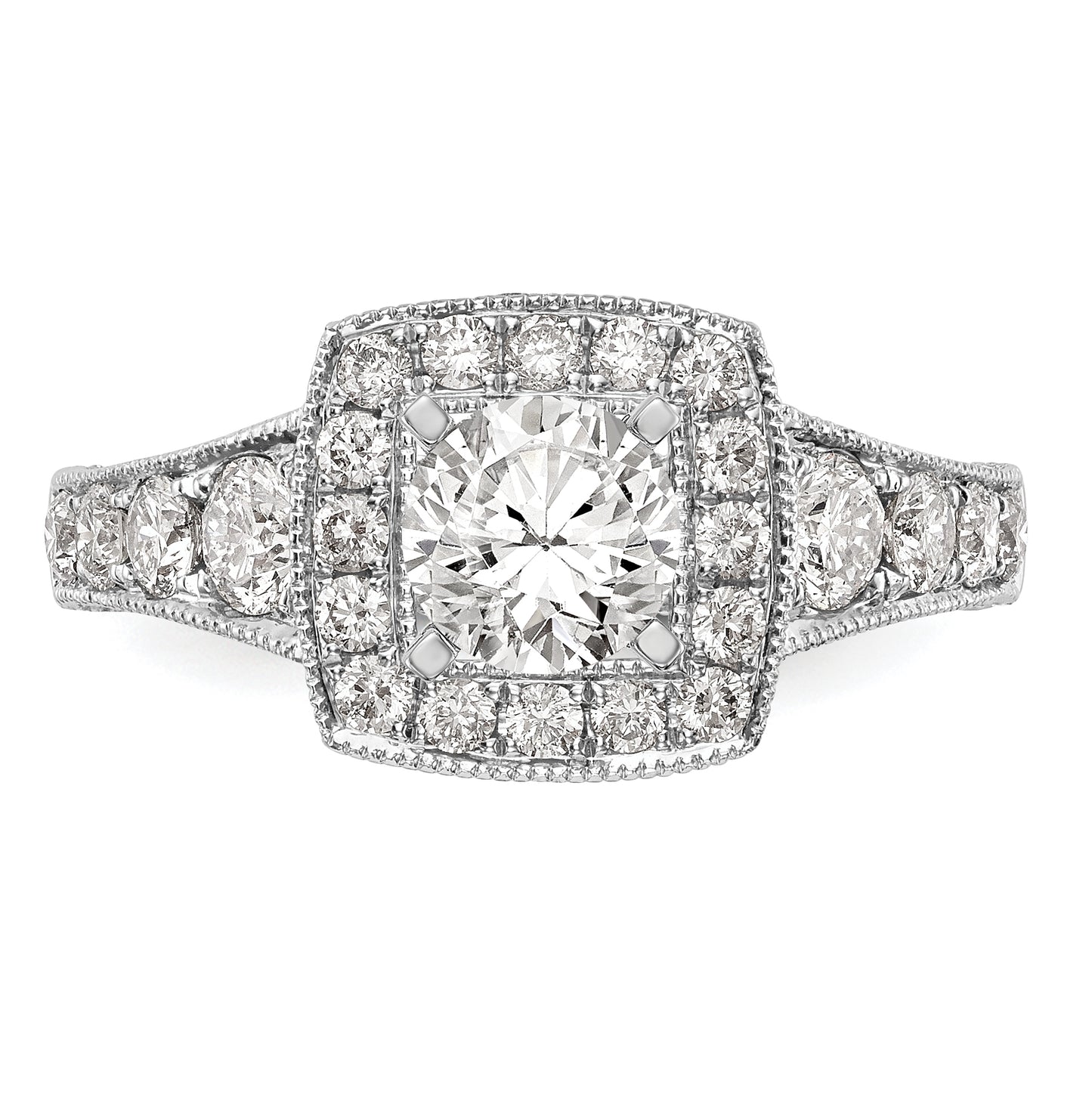 14K White Gold Halo Plus Peg Set 1.5 carat Diamond Semi-Mount Engagement Ring