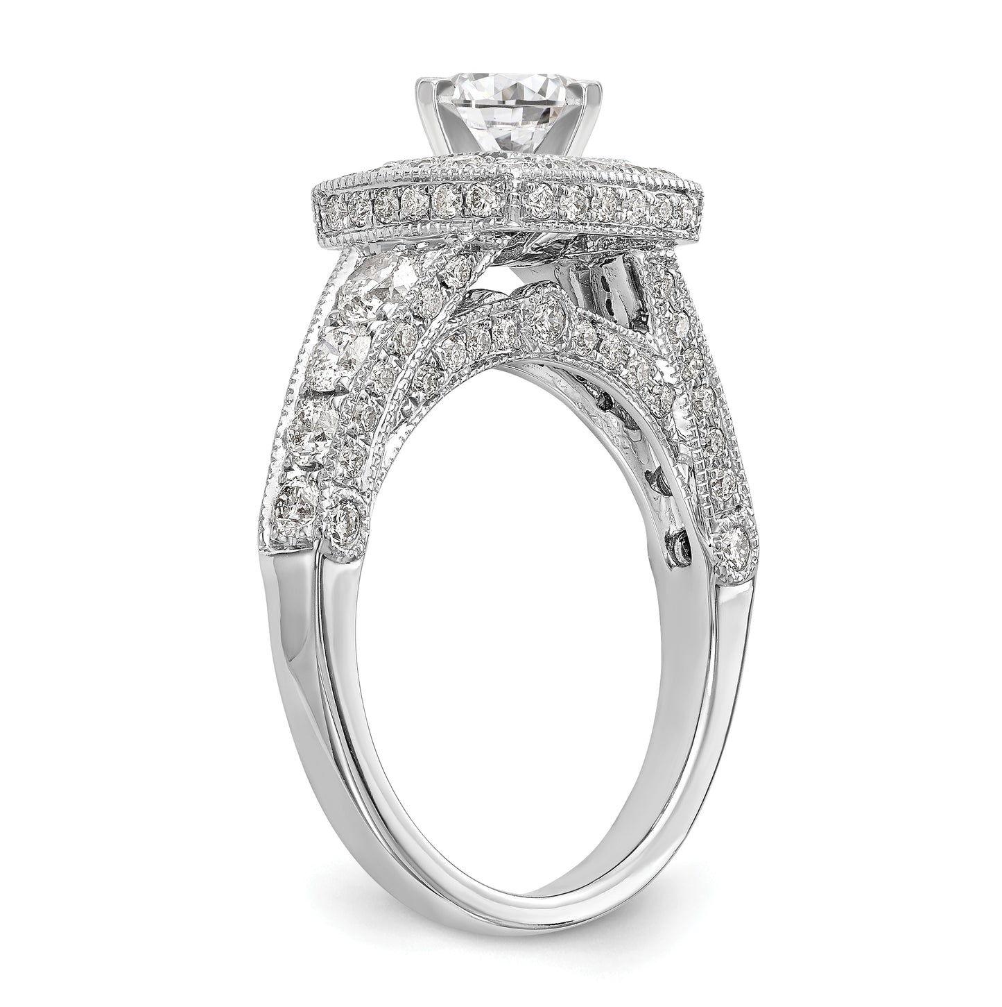 14K White Gold Halo Plus Peg Set 1.5 carat Diamond Semi-Mount Engagement Ring