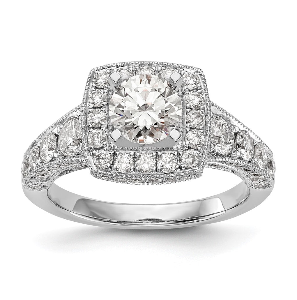 14K White Gold Halo Plus Peg Set 1.5 carat Diamond Semi-Mount Engagement Ring