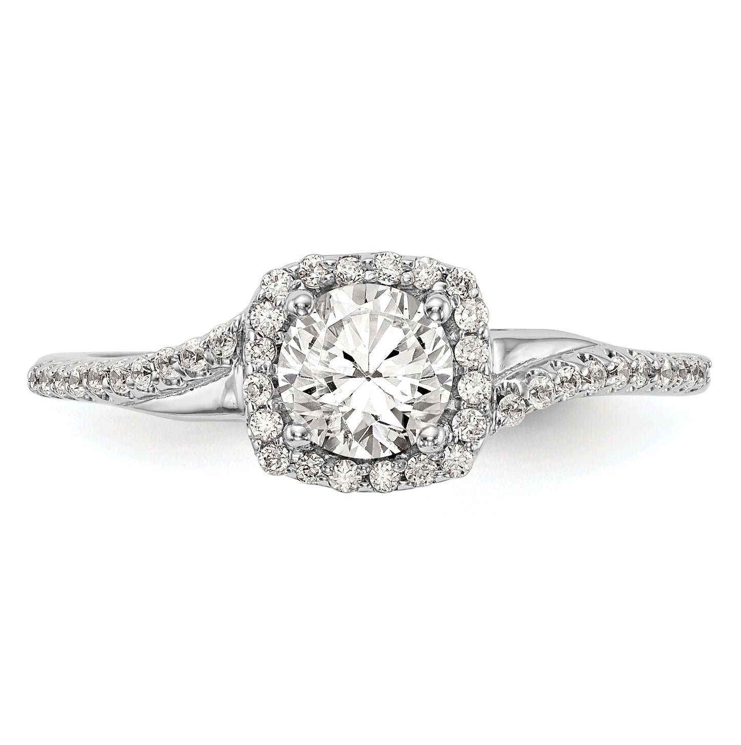 14K White Gold Halo Plus (Holds 1/2 carat (5.2mm) Round Center) 1/5 carat Diamond Semi-Mount Engagement Ring