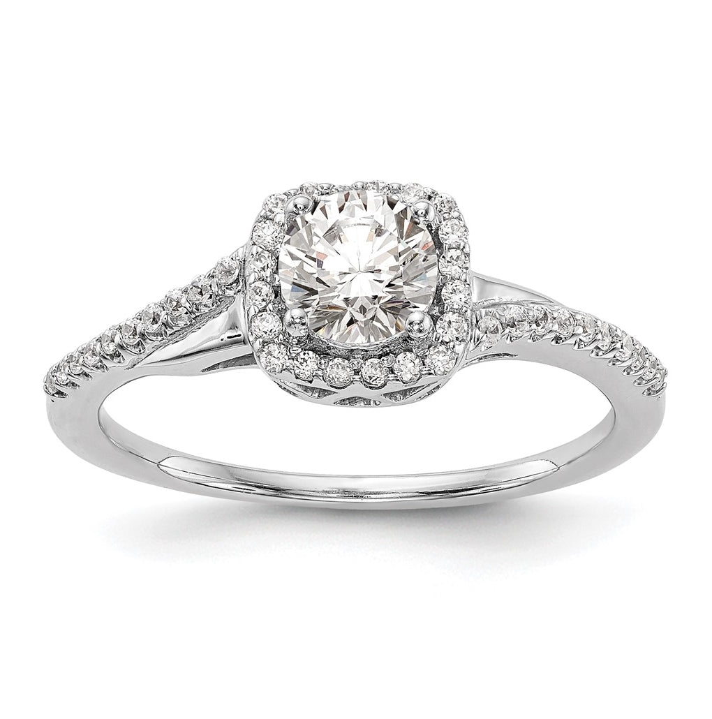 14K White Gold Halo Plus (Holds 1/2 carat (5.2mm) Round Center) 1/5 carat Diamond Semi-Mount Engagement Ring