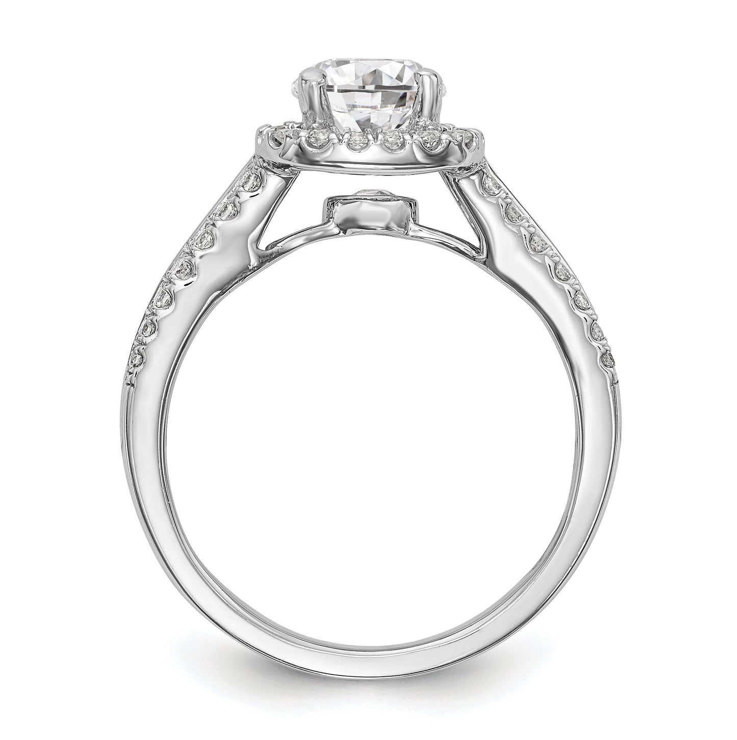 14K White Gold Halo Plus (Holds 1 carat (6.5mm) Round Center) 1/2 carat Diamond Semi-Mount Engagement Ring,  2.5 to 3.5 mm (tapered)