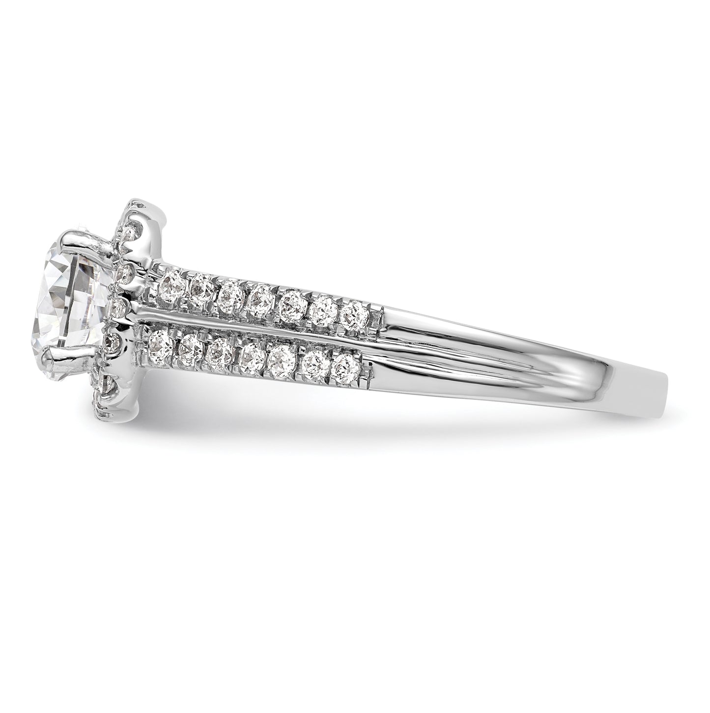 14K White Gold Halo Plus (Holds 1 carat (6.5mm) Round Center) 1/2 carat Diamond Semi-Mount Engagement Ring,  2.5 to 3.5 mm (tapered)