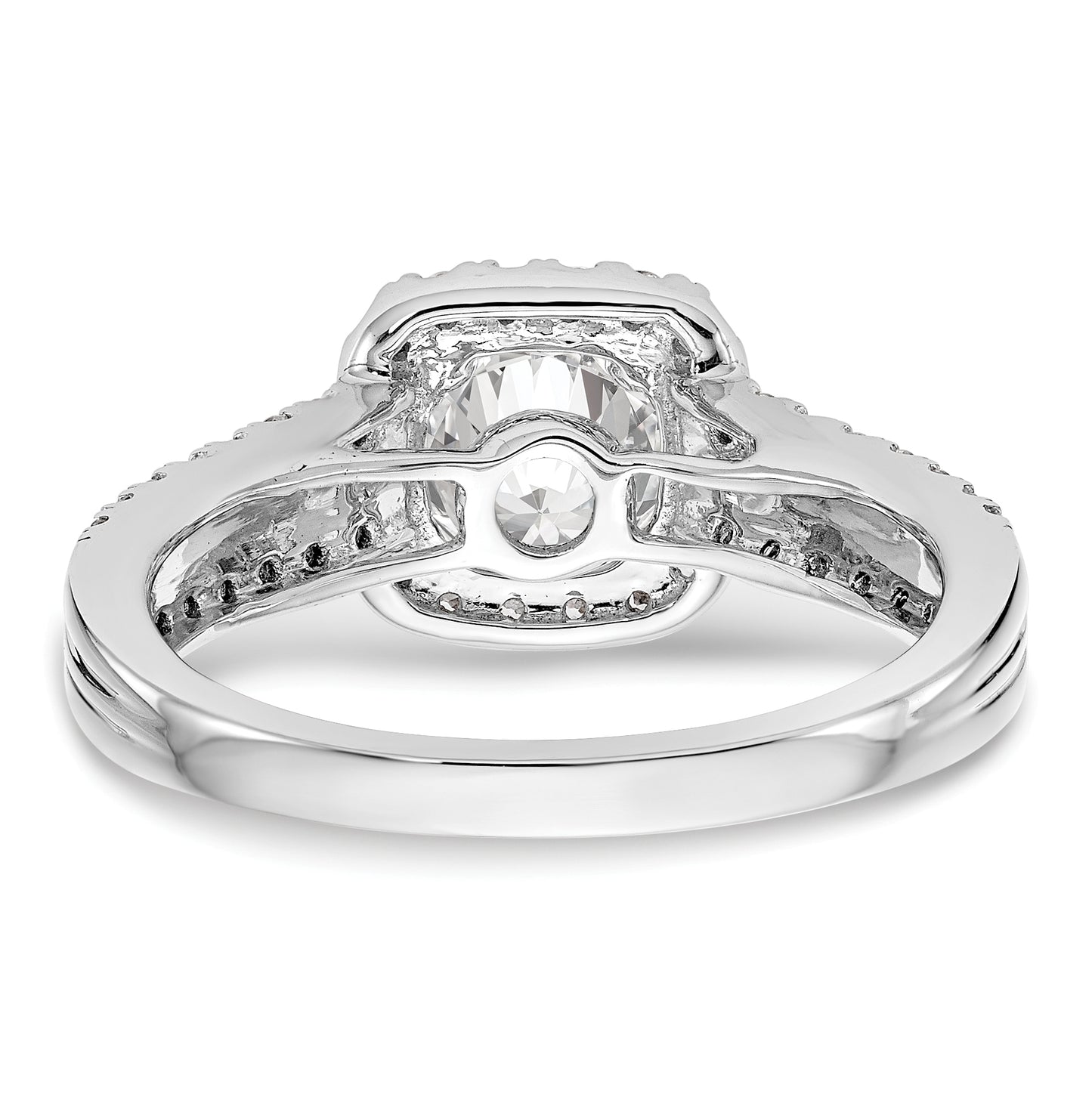 14K White Gold Halo Plus (Holds 1 carat (6.5mm) Round Center) 1/2 carat Diamond Semi-Mount Engagement Ring,  2.5 to 3.5 mm (tapered)