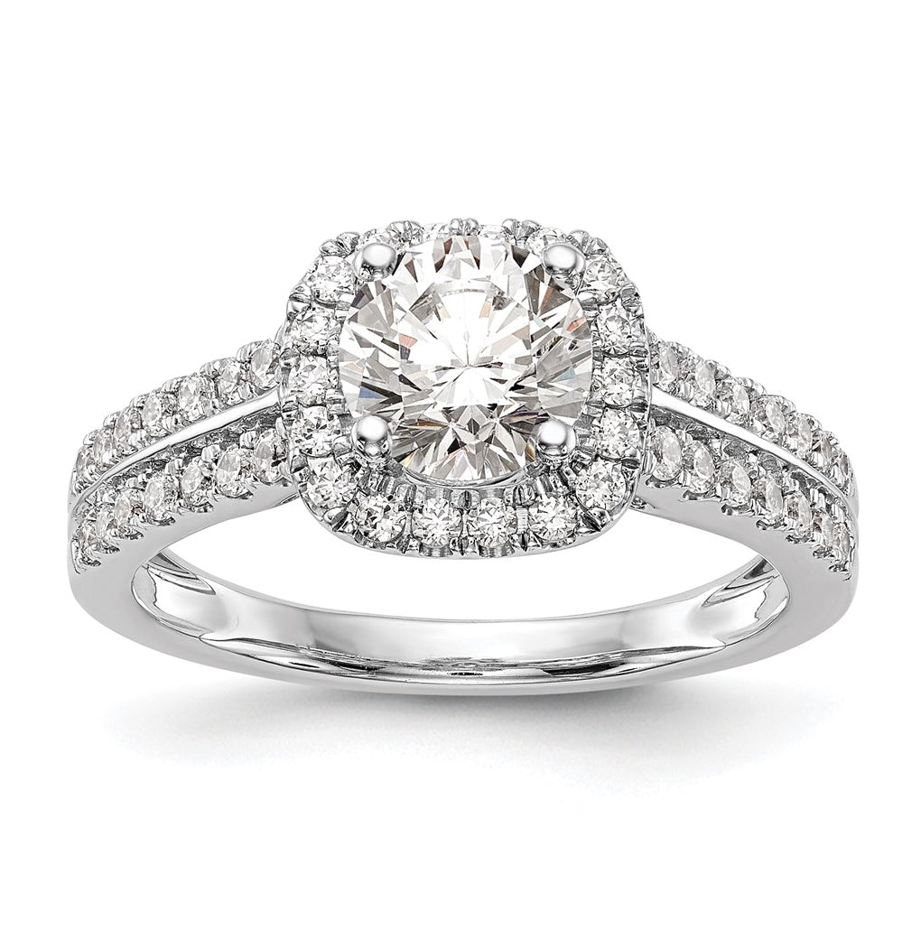14K White Gold Halo Plus (Holds 1 carat (6.5mm) Round Center) 1/2 carat Diamond Semi-Mount Engagement Ring,  2.5 to 3.5 mm (tapered)