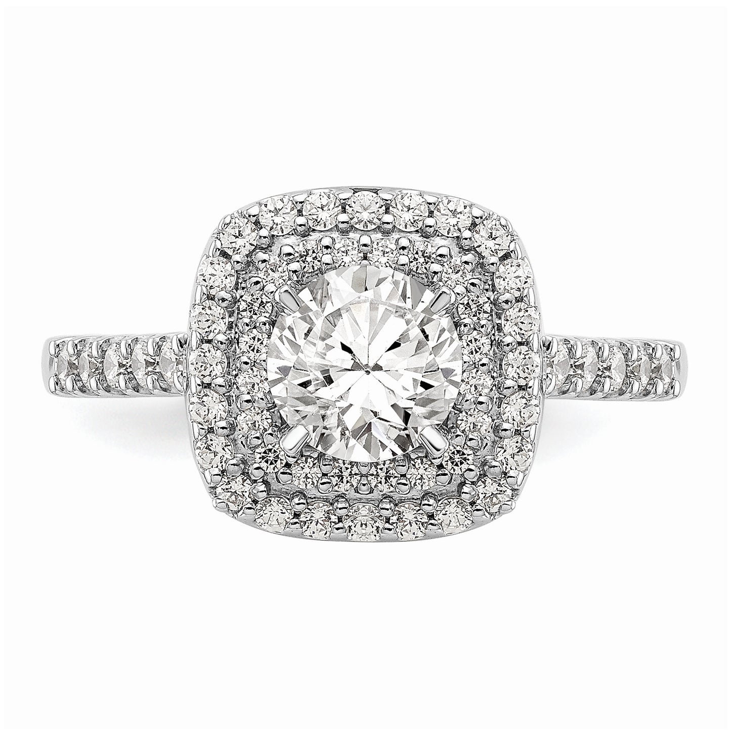 14K White Gold Double Halo (Holds 7/8 carat (6.2mm) Round Center) 1/2 carat Diamond Semi-Mount Engagement Ring