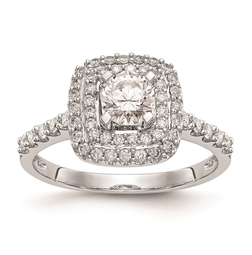 14K White Gold Double Halo (Holds 7/8 carat (6.2mm) Round Center) 1/2 carat Diamond Semi-Mount Engagement Ring
