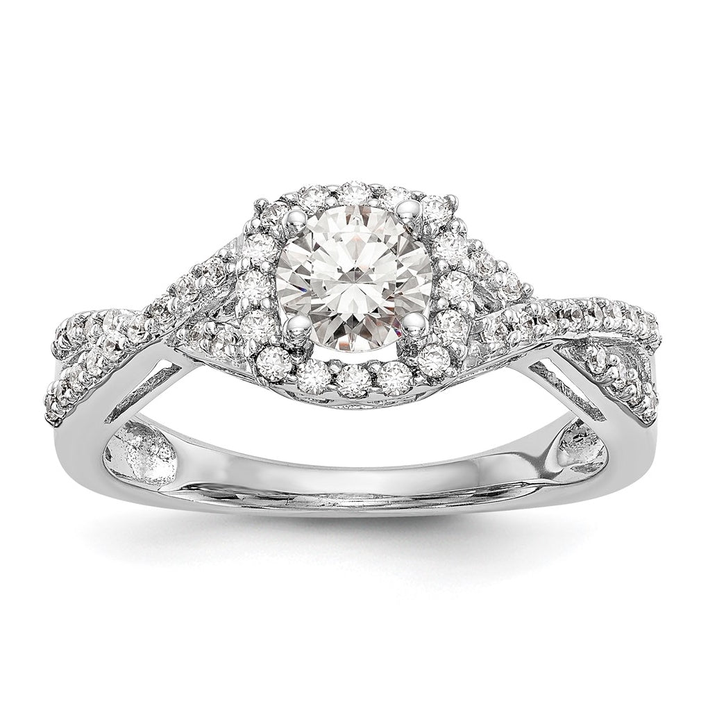 14K White Gold Halo Plus (Holds 1/2ct (5.2mm) Round Center) 1/4ct Diamond Semi-Mount Engagement Ring