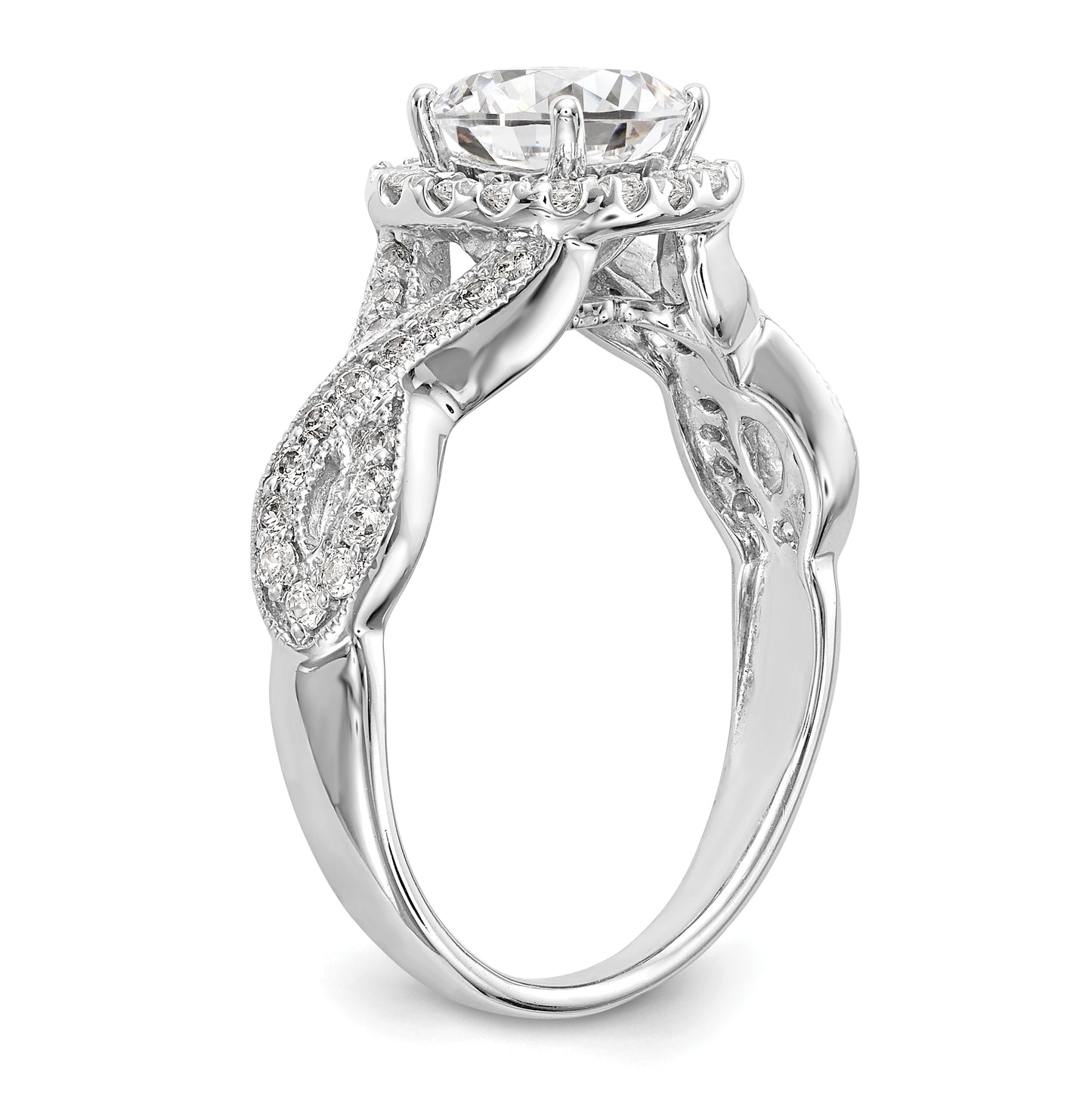 14K White Gold Halo Plus (Holds 1 carat (6.2mm) Cushion Center) 3/8 carat Diamond Semi-Mount Engagement Ring