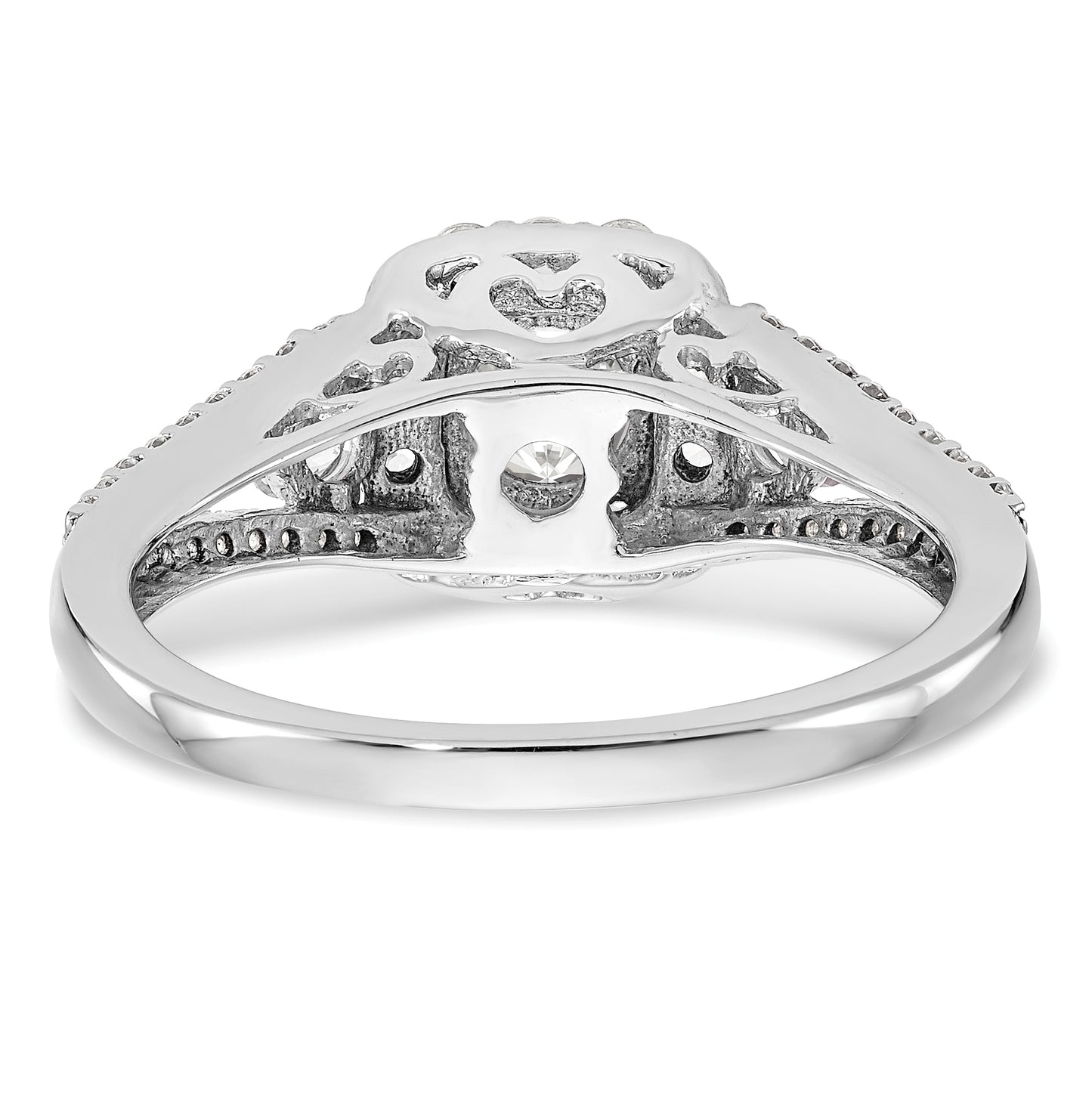 14K White Gold Halo Plus (Holds 1/2 carat (5.2mm) Round Center) 5/8 carat Diamond Semi-Mount Engagement Ring
