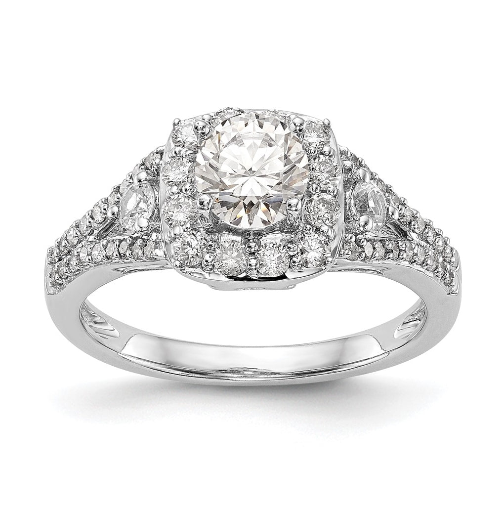 14K White Gold Halo Plus (Holds 1/2 carat (5.2mm) Round Center) 5/8 carat Diamond Semi-Mount Engagement Ring