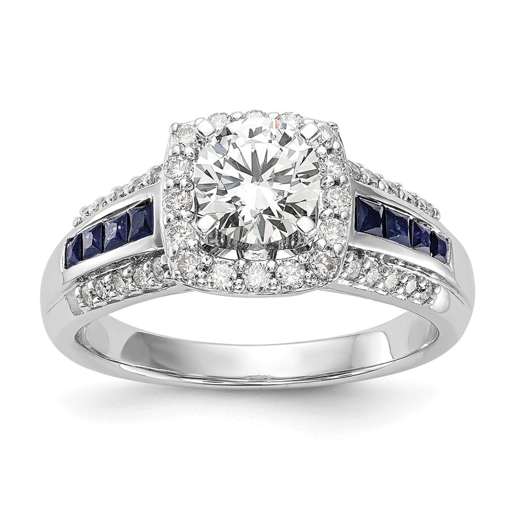 14k White Gold Halo Plus Peg Set 1/3 carat Diamond and Sapphire Semi-Mount Engagement Ring