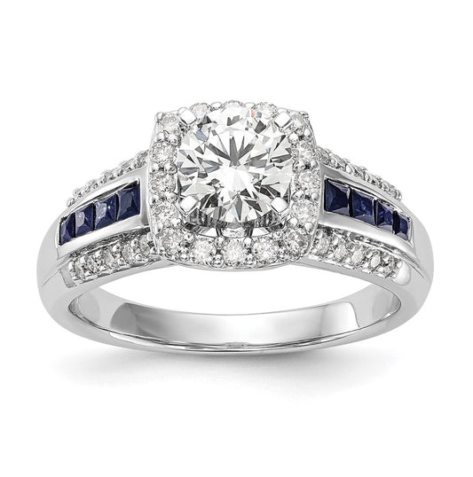 14k White Gold Halo Plus Peg Set 1/3 carat Diamond and Sapphire Semi-Mount Engagement Ring