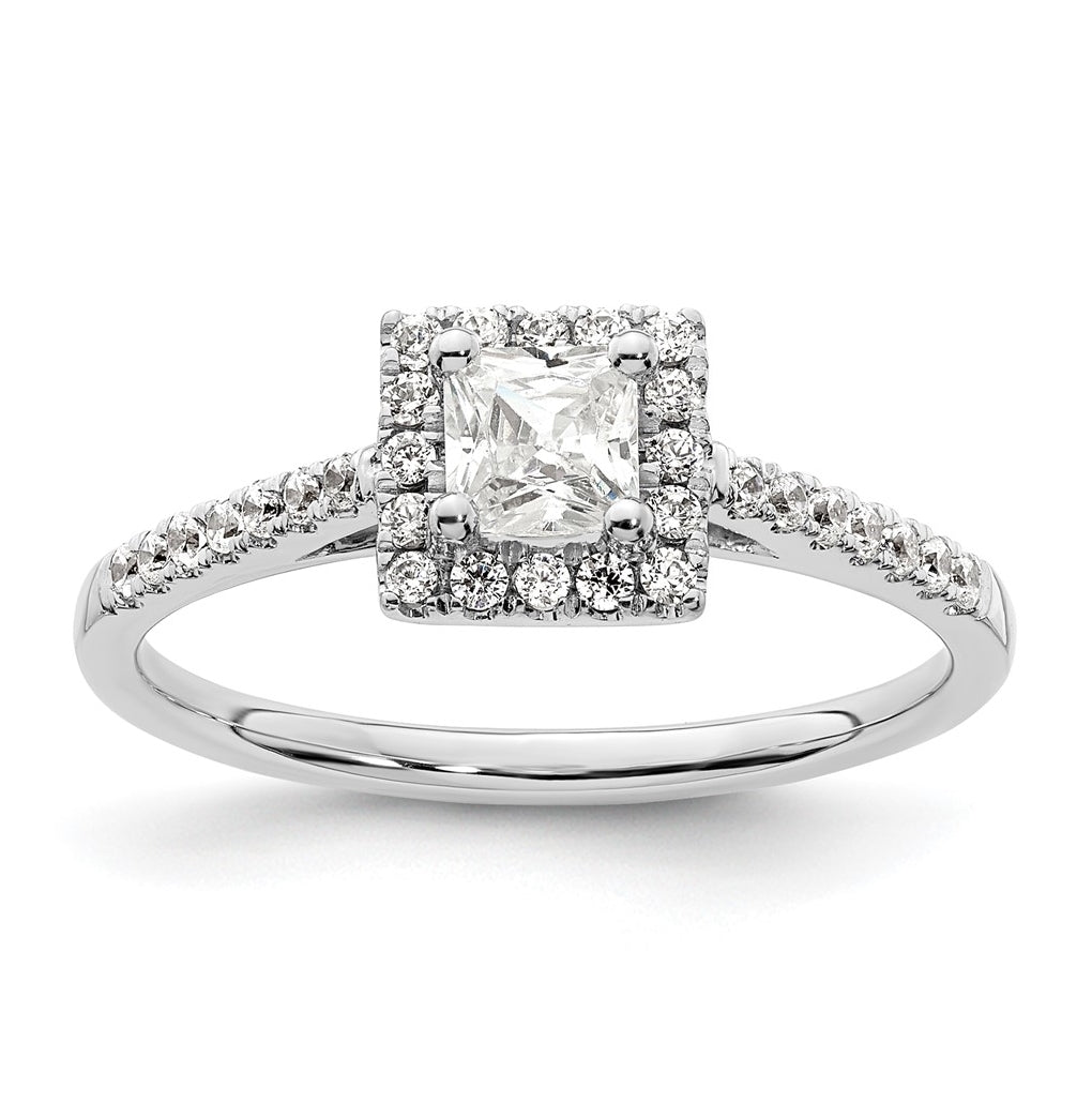 14K White Gold Halo Plus (Holds 1/3 carat (4.00 mm) Princess Center) 1/4 carat Diamond Semi-Mount Engagement Ring