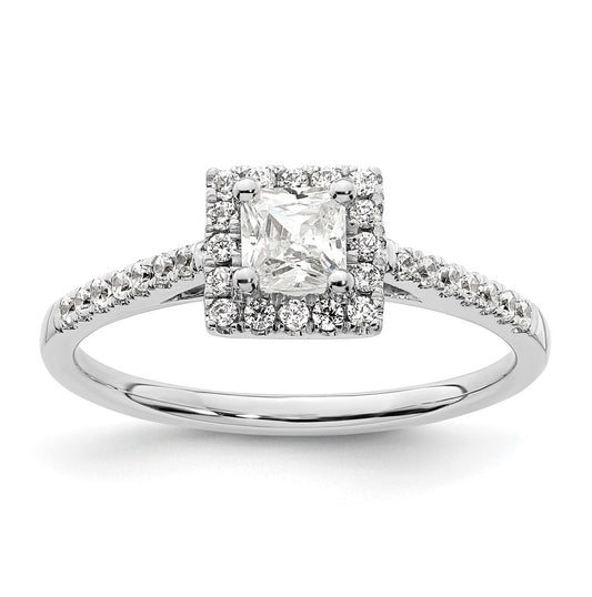 14K White Gold Halo Plus (Holds 1/3 carat (4.00 mm) Princess Center) 1/4 carat Diamond Semi-Mount Engagement Ring