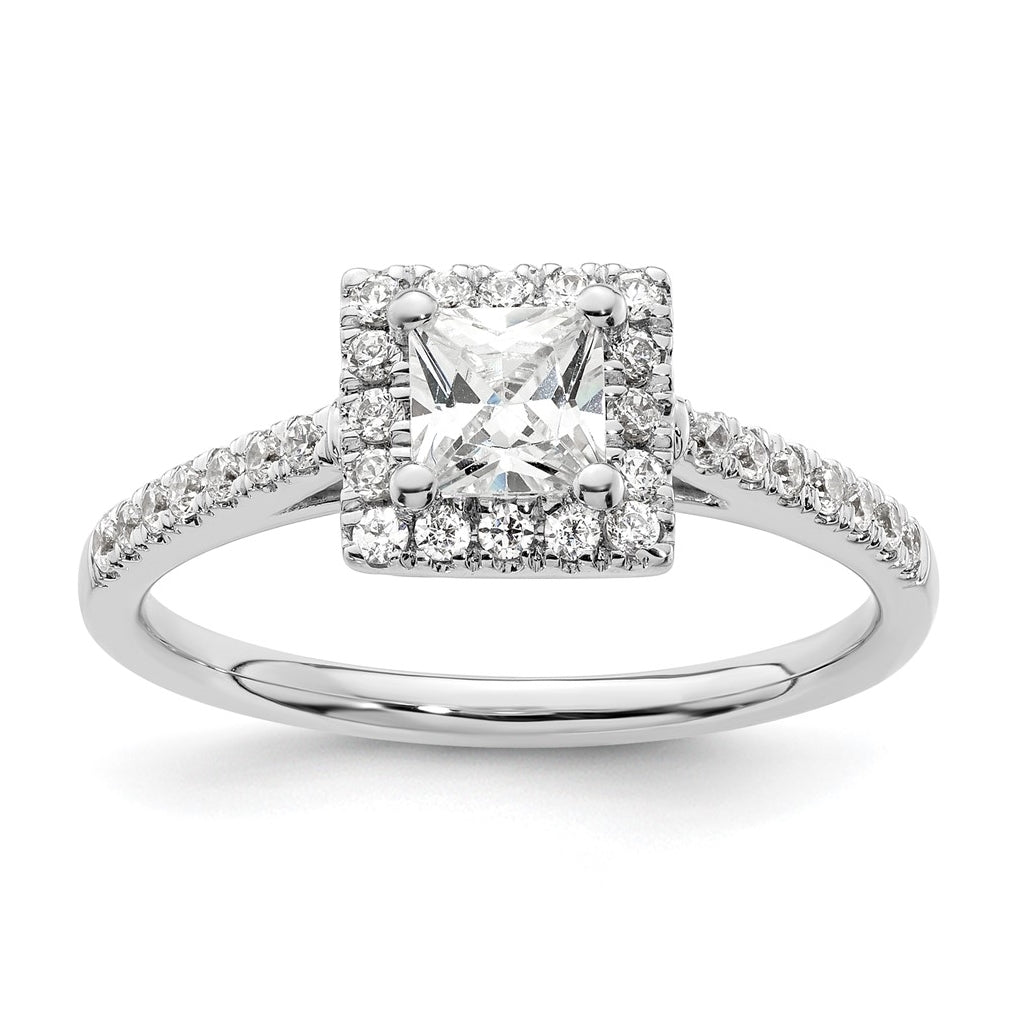 14K White Gold Halo Plus (Holds 1/2 carat (4.5mm) Princess Center) 1/3 carat Diamond Semi-Mount Engagement Ring