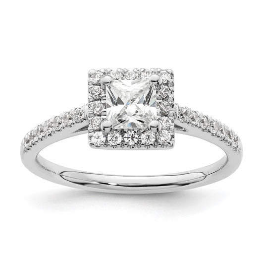 14K White Gold Halo Plus (Holds 1/2 carat (4.5mm) Princess Center) 1/3 carat Diamond Semi-Mount Engagement Ring