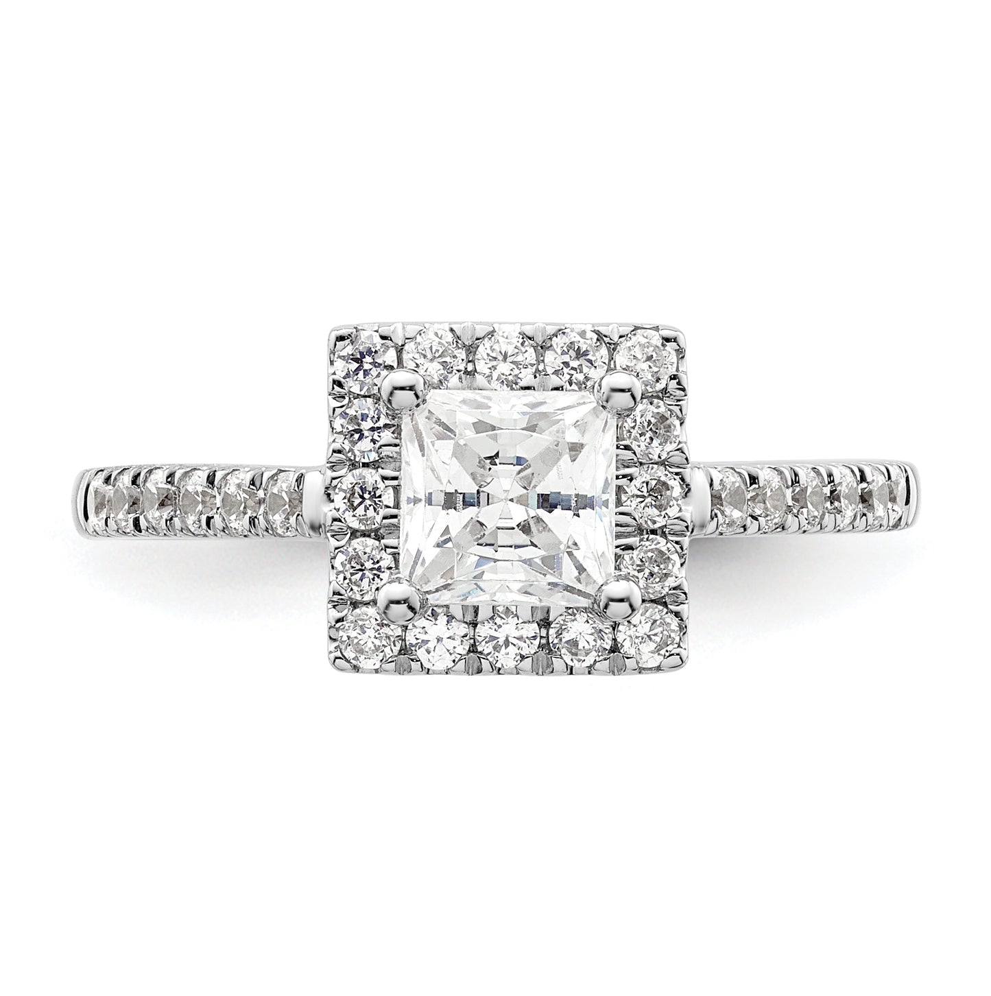 14K White Gold Halo Plus (Holds 3/4 carat (5.00mm) Princess Center) 3/8 carat Diamond Semi-Mount Engagement Ring
