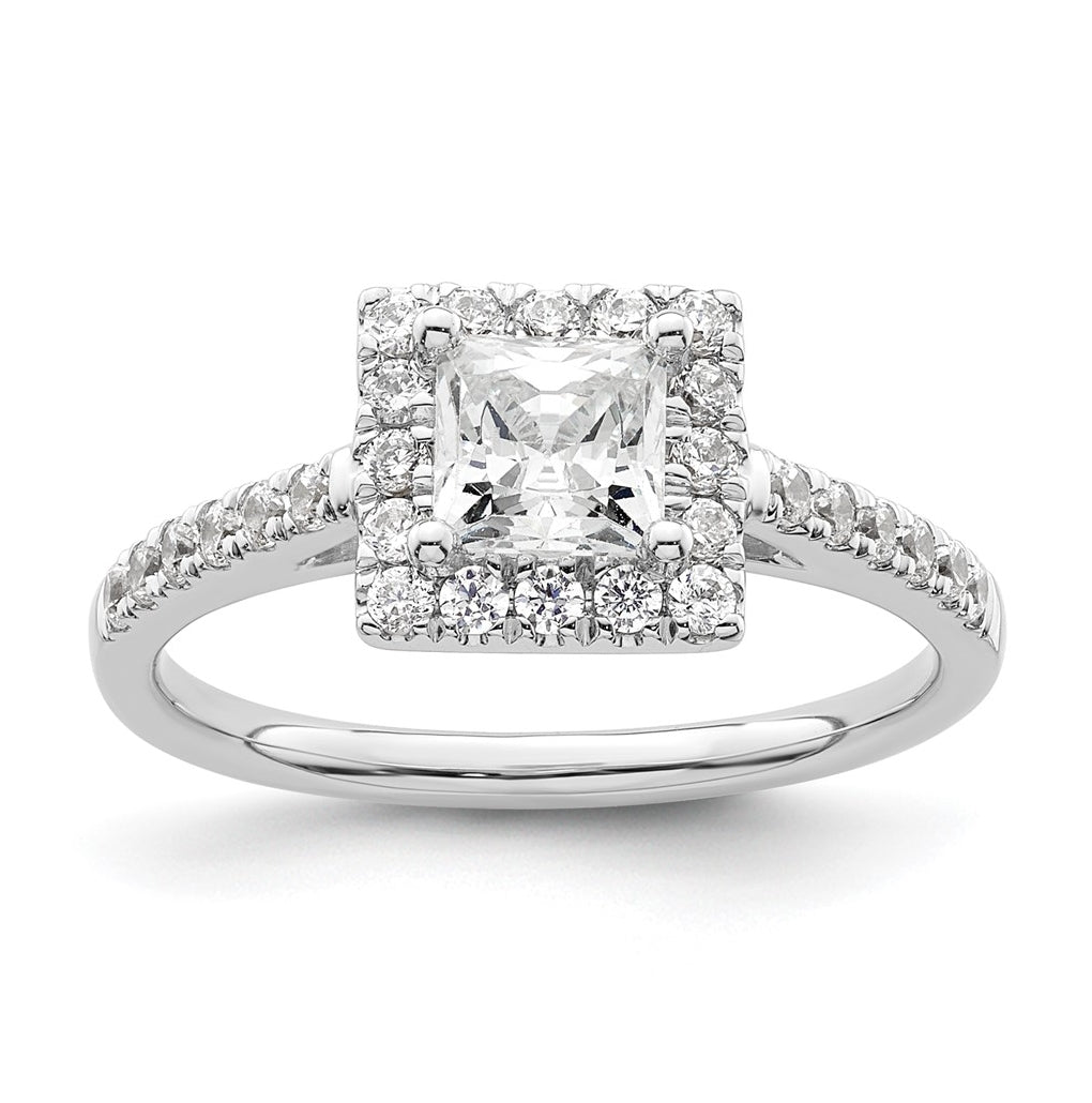 14K White Gold Halo Plus (Holds 3/4 carat (5.00mm) Princess Center) 3/8 carat Diamond Semi-Mount Engagement Ring