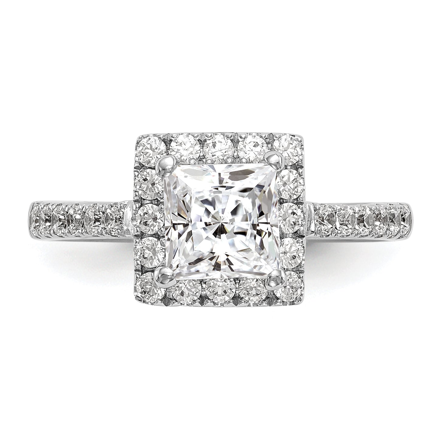 14K White Gold Halo Plus (Holds 1 carat (5.5 mm) Princess Center) 1/2 carat Diamond Semi-Mount Engagement Ring
