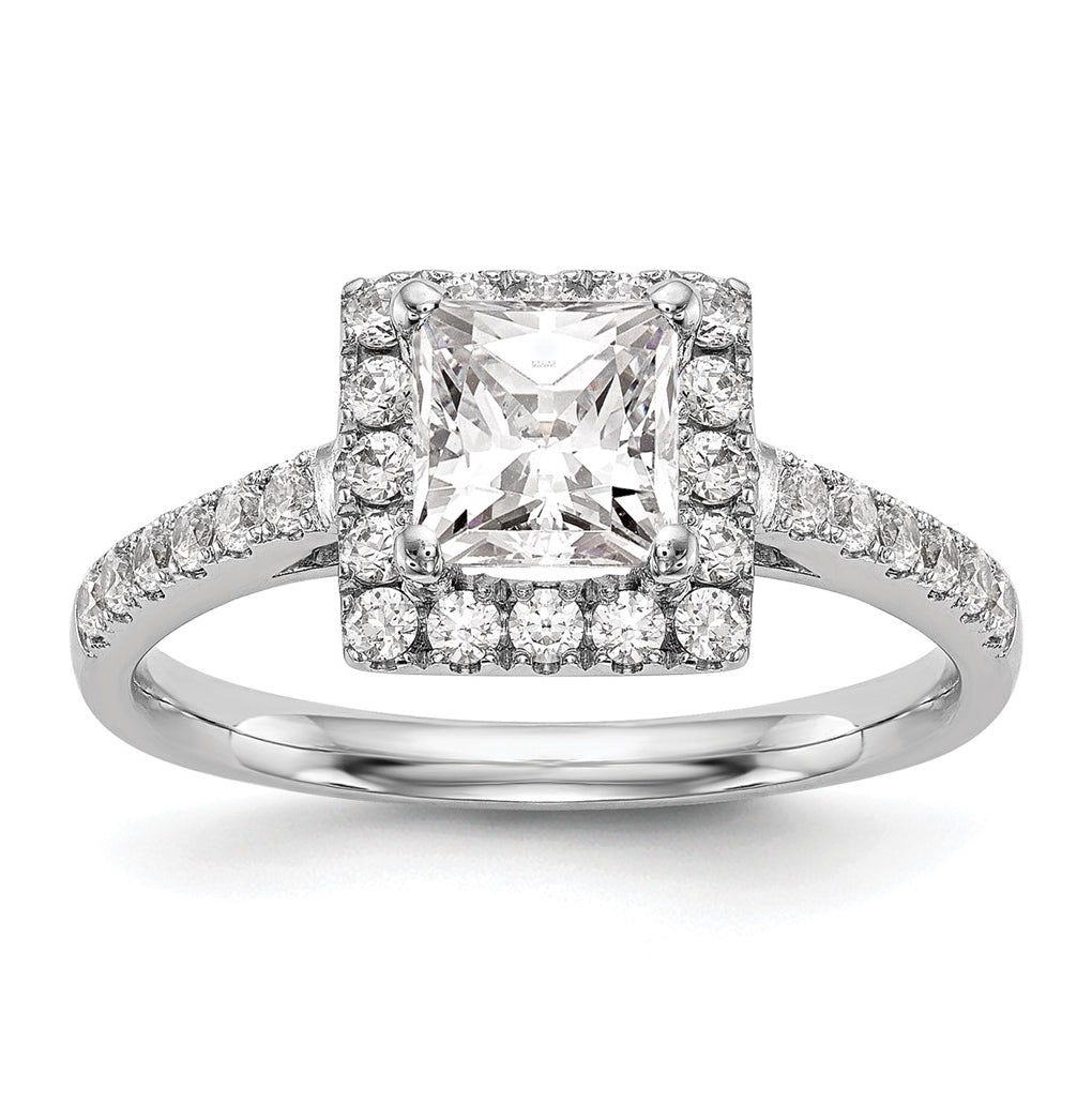 14K White Gold Halo Plus (Holds 1 carat (5.5 mm) Princess Center) 1/2 carat Diamond Semi-Mount Engagement Ring