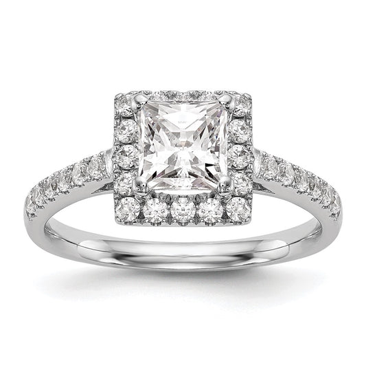 14K White Gold Halo Plus (Holds 1 carat (5.5 mm) Princess Center) 1/2 carat Diamond Semi-Mount Engagement Ring
