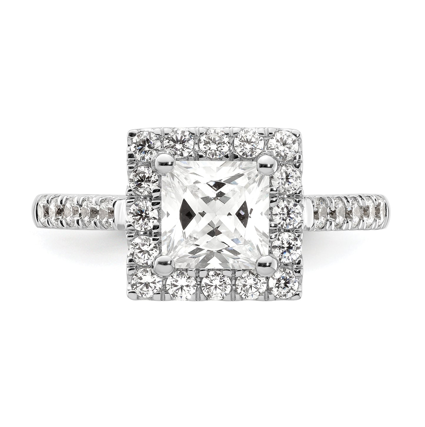14K White Gold Halo Plus (Holds 1.25 carat (6.00mm) Princess Center) 5/8 carat Diamond Semi-Mount Engagement Ring