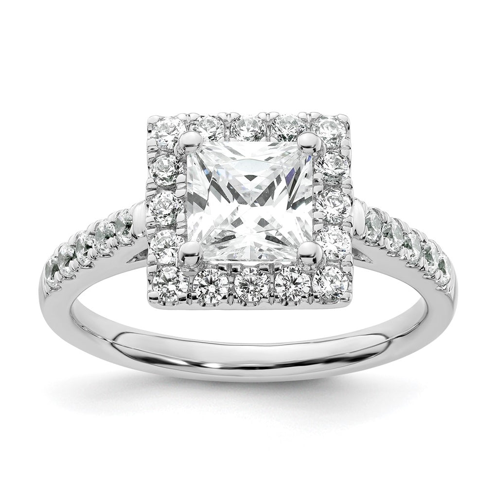 14K White Gold Halo Plus (Holds 1.25 carat (6.00mm) Princess Center) 5/8 carat Diamond Semi-Mount Engagement Ring