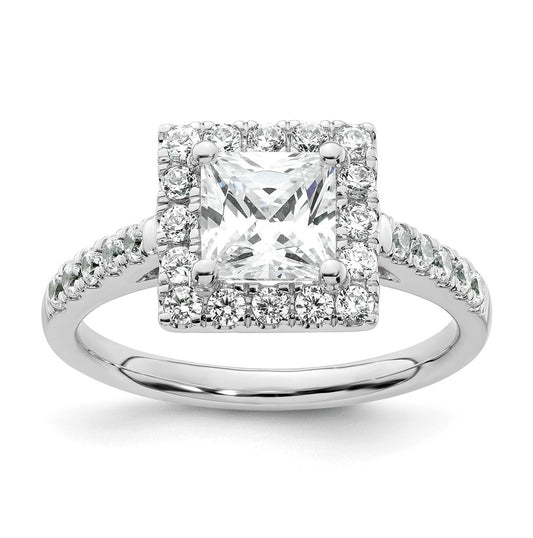 14K White Gold Halo Plus (Holds 1.25 carat (6.00mm) Princess Center) 5/8 carat Diamond Semi-Mount Engagement Ring