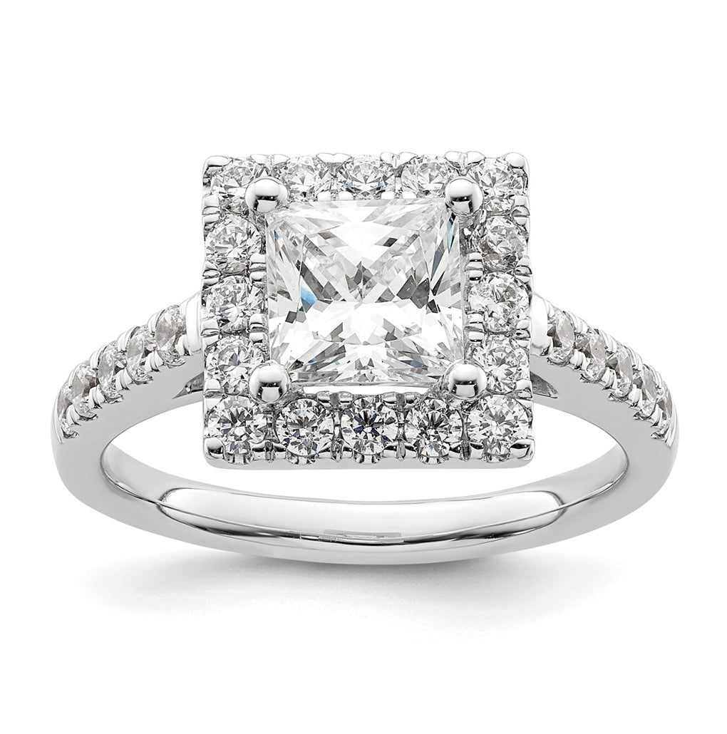 14K White Gold Halo Plus (Holds 1.5 carat (6.3mm) Princess Center) 3/4 carat Diamond Semi-Mount Engagement Ring