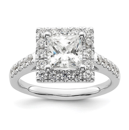 14K White Gold Halo Plus (Holds 1.5 carat (6.3mm) Princess Center) 3/4 carat Diamond Semi-Mount Engagement Ring
