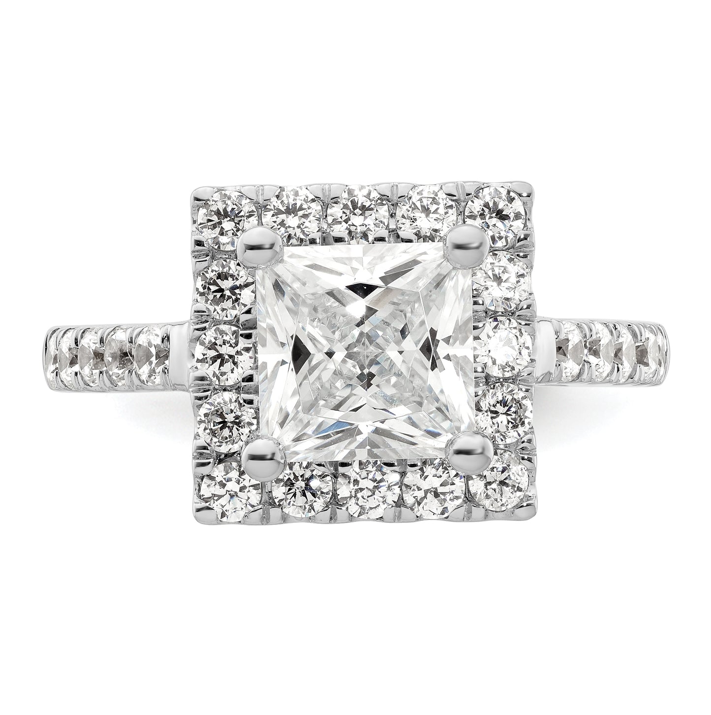 14K White Gold Halo Plus (Holds 1.75 carat (6.9mm) Princess Center) 7/8 carat Diamond Semi-Mount Engagement Ring