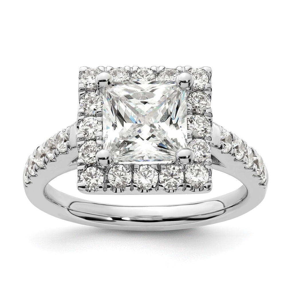 14K White Gold Halo Plus (Holds 1.75 carat (6.9mm) Princess Center) 7/8 carat Diamond Semi-Mount Engagement Ring
