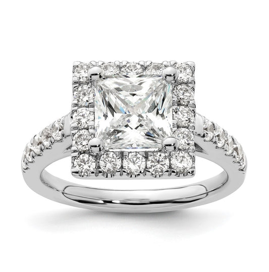 14K White Gold Halo Plus (Holds 1.75 carat (6.9mm) Princess Center) 7/8 carat Diamond Semi-Mount Engagement Ring