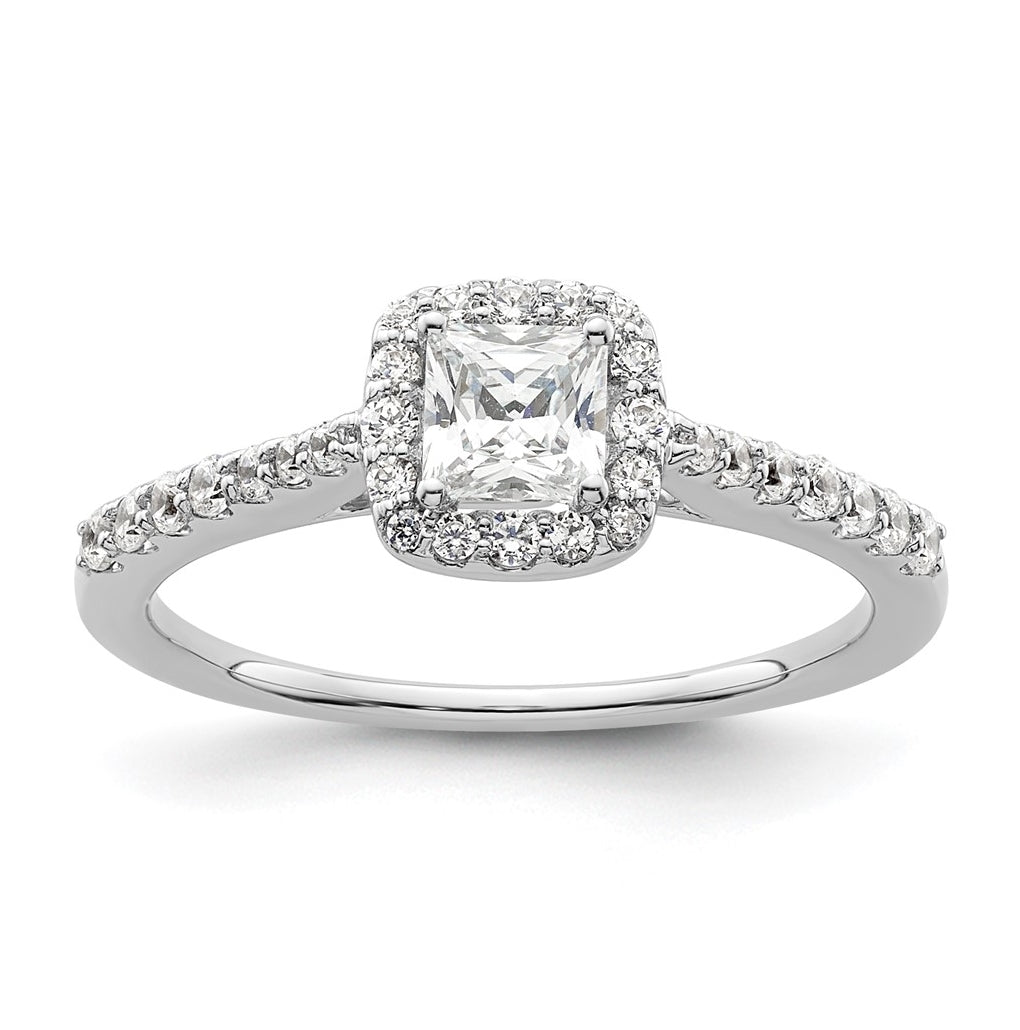 14K White Gold Halo Plus (Holds 1/2 carat (4.3mm) Princess Center) 1/3 carat Diamond Semi-Mount Engagement Ring