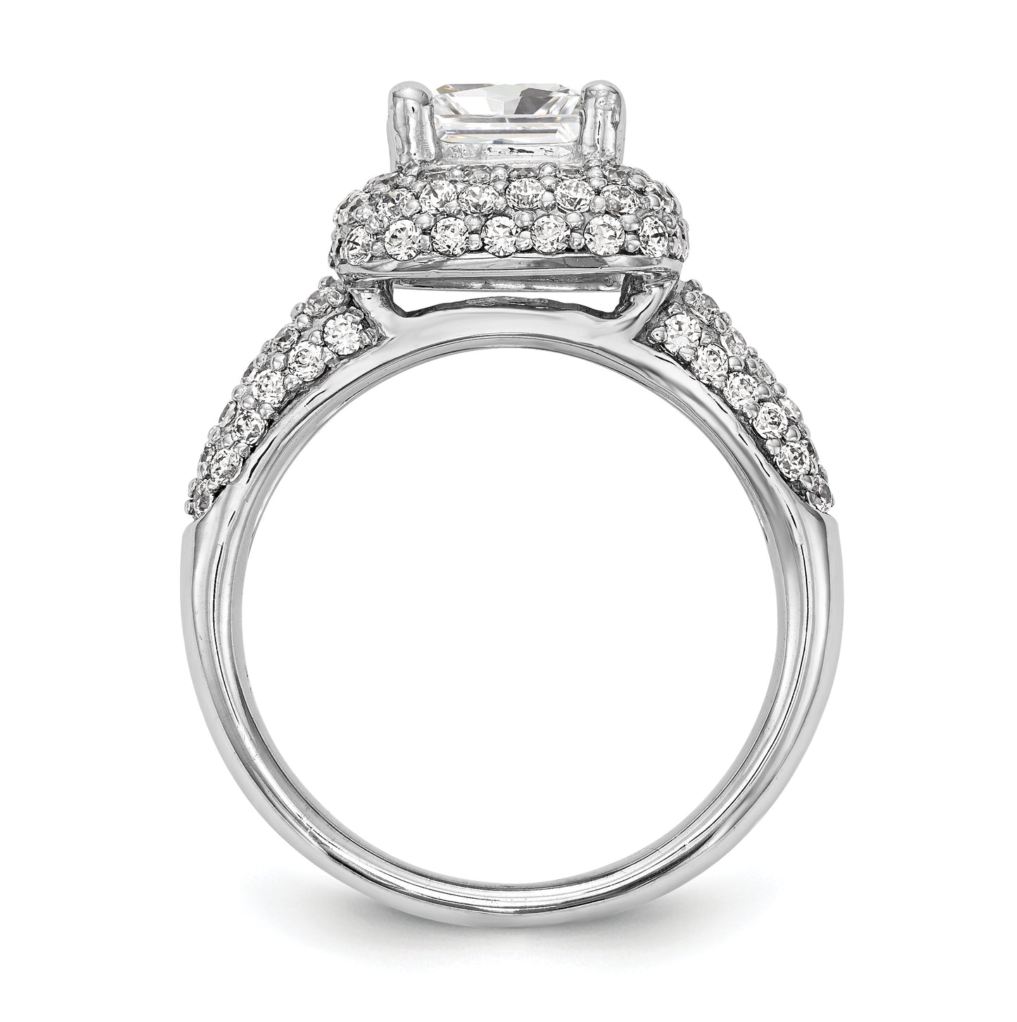 14K White Gold Halo Plus (Holds 1 carat (5.6mm) Princess Center) 1 carat Diamond Semi-Mount Engagement Ring