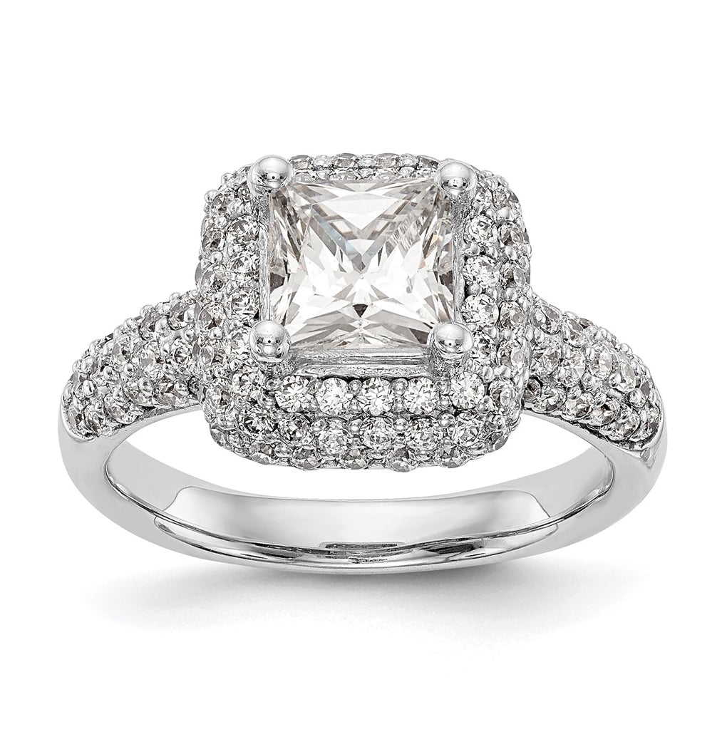 14K White Gold Halo Plus (Holds 1 carat (5.6mm) Princess Center) 1 carat Diamond Semi-Mount Engagement Ring