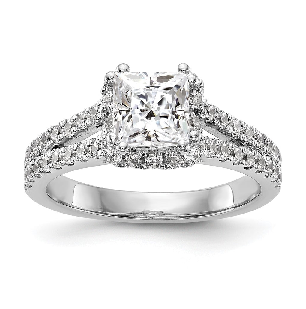 14K White Gold Diamond Princess Semi-Mount Square Halo Engagement Ring