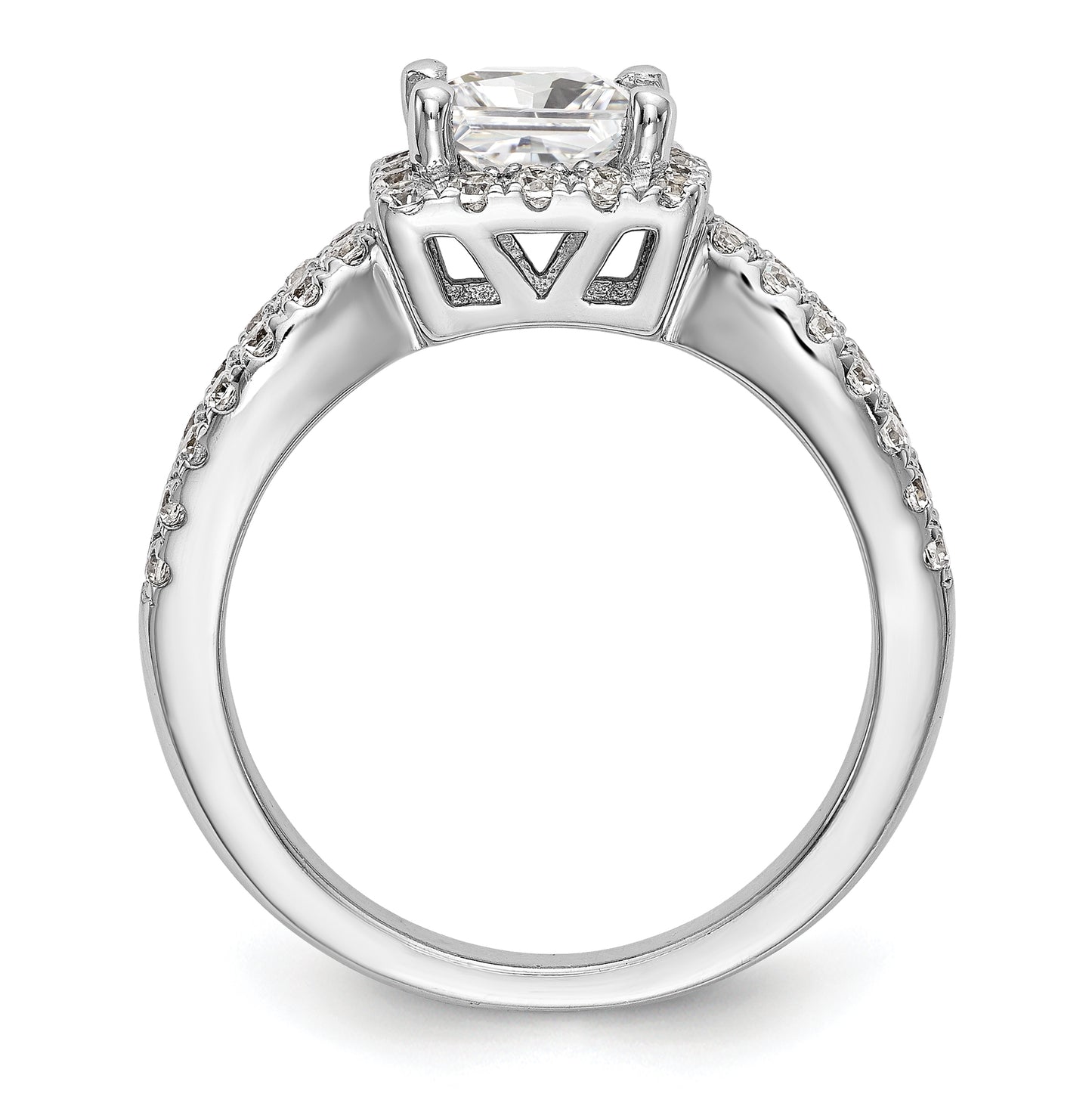 True Origin 14K White Gold 3/4 carat Lab Grown Diamond VS/SI  D E F  Semi Mount Princess Halo Engagement Ring, 9.5 mm