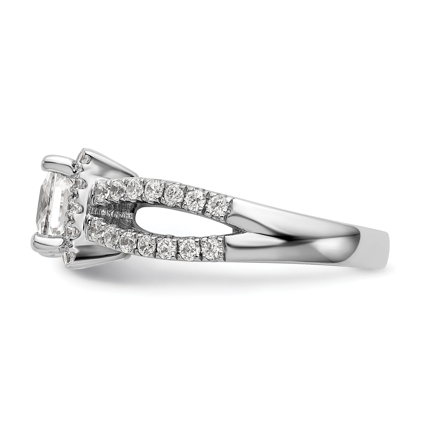 True Origin 14K White Gold 3/4 carat Lab Grown Diamond VS/SI  D E F  Semi Mount Princess Halo Engagement Ring, 9.5 mm