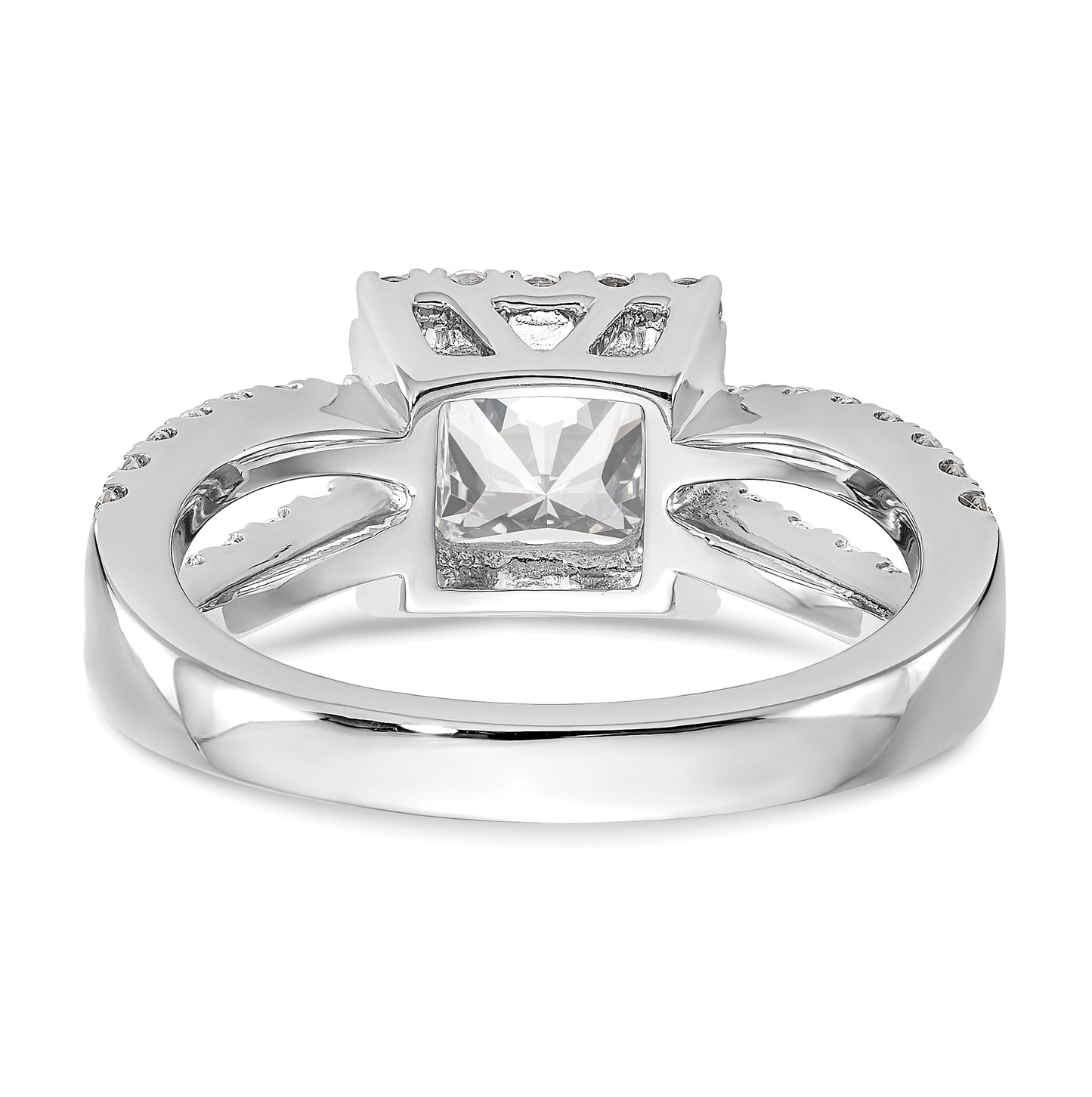 True Origin 14K White Gold 3/4 carat Lab Grown Diamond VS/SI  D E F  Semi Mount Princess Halo Engagement Ring, 9.5 mm